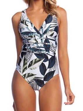 LA BLANCA Moonlit Silhouette Multi-Strap Cross-Back Swimsuit Moment of Zen Sz 8